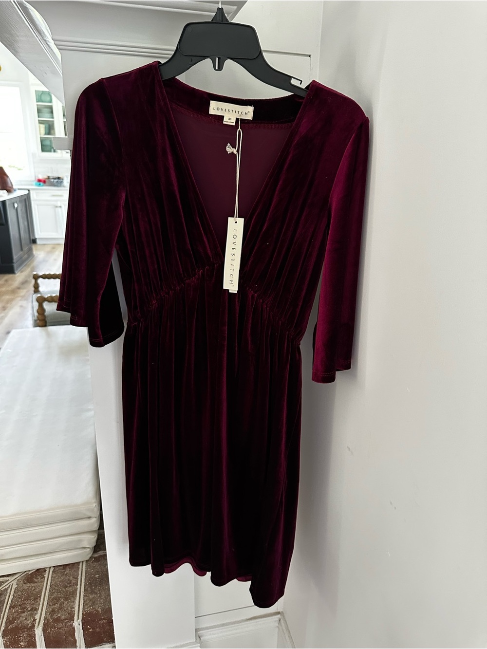 Lovestitch Velvet V-Neck Dress in Wine